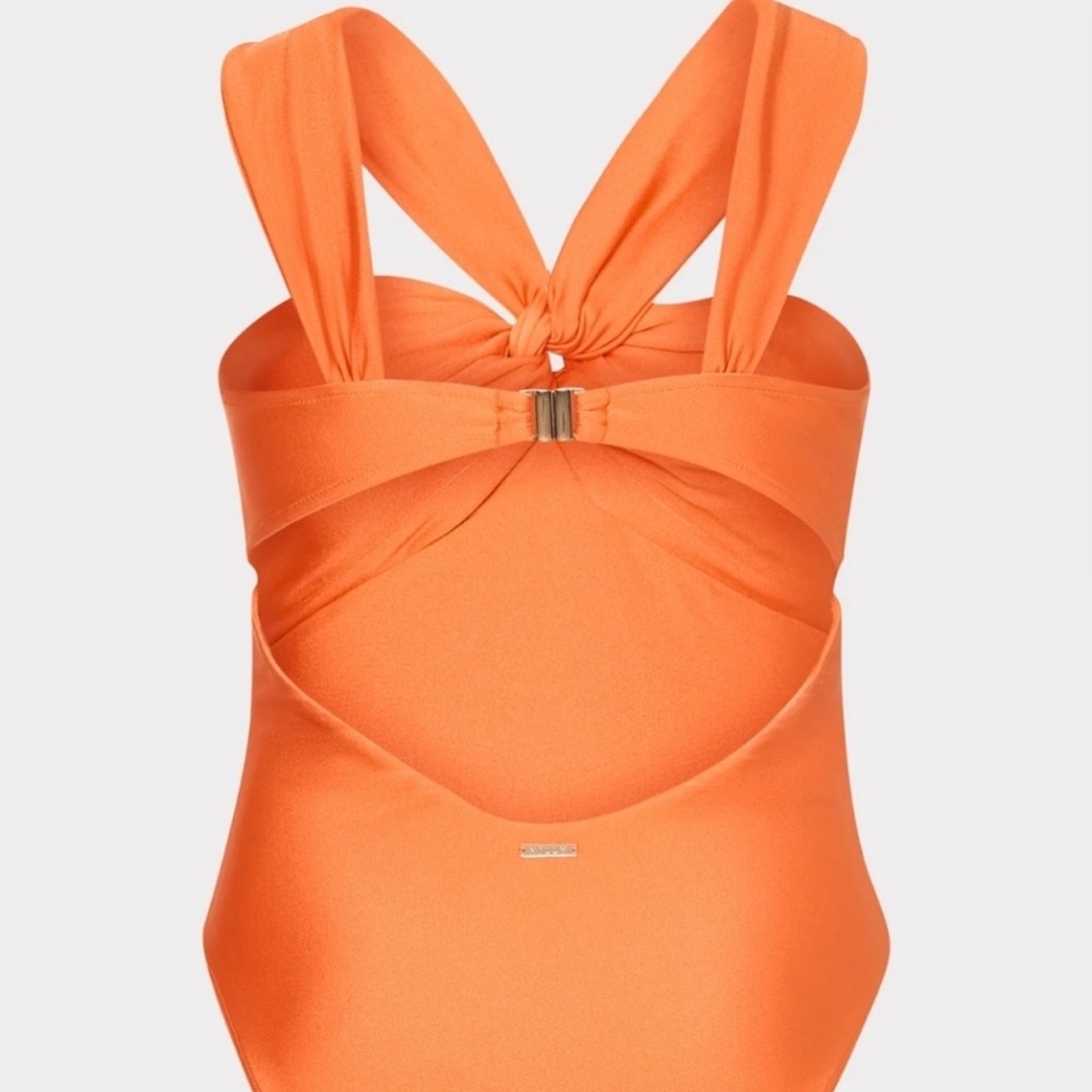 NEW Milly Betsy Gloss Bandeau One-Piece Swimsuit Large Orange Convertible Style - Picture 6 of 13
